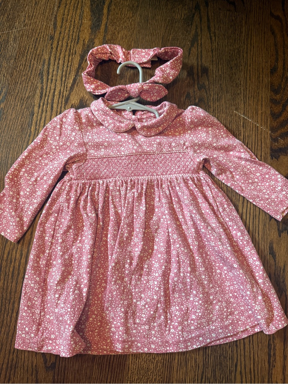 Nordstrom Pink Floral Smocked Long-Sleeve Dress with Headband